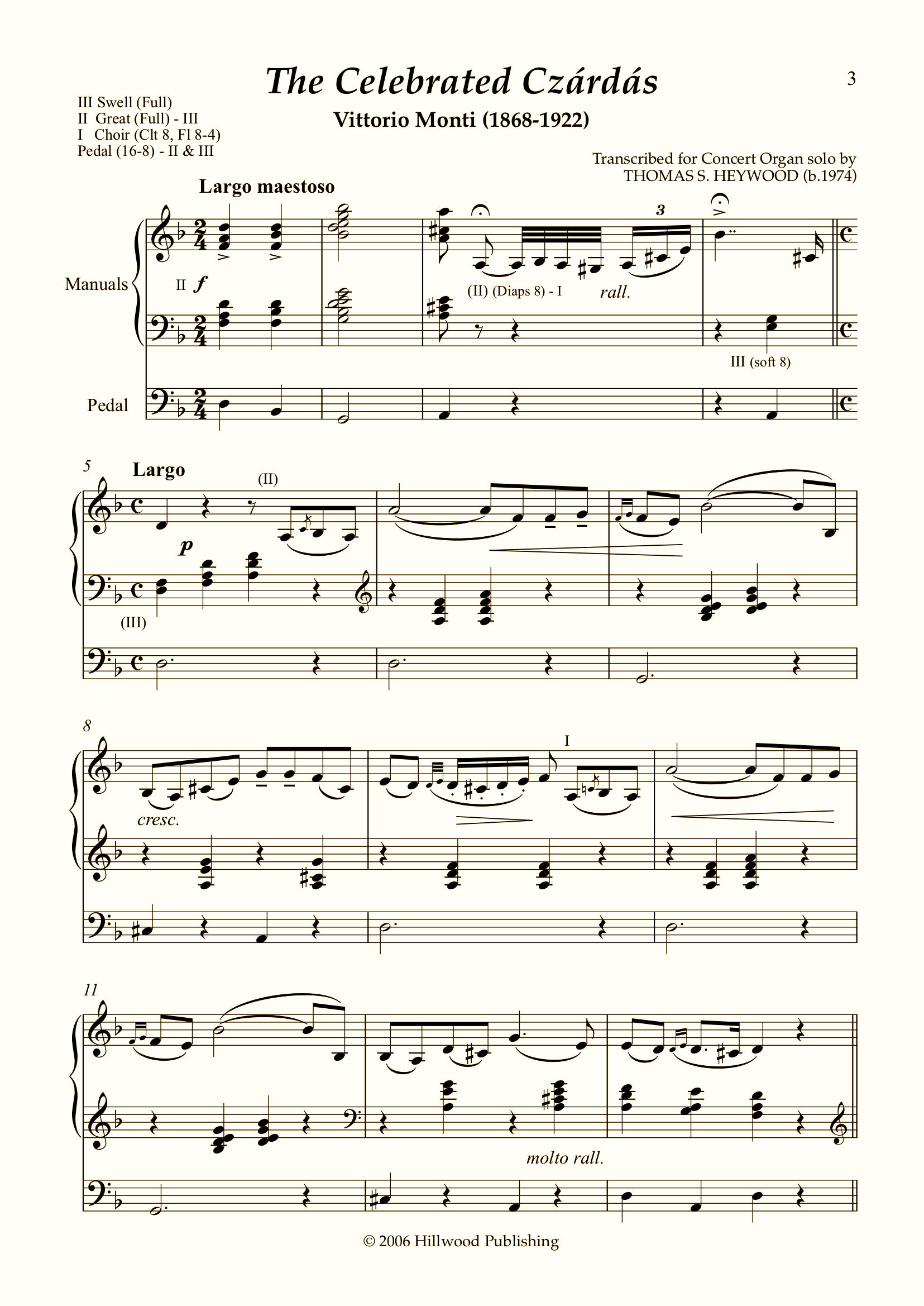 Monti/Heywood - The Celebrated Czardas (Score) | Thomas Heywood | Concert Organ International