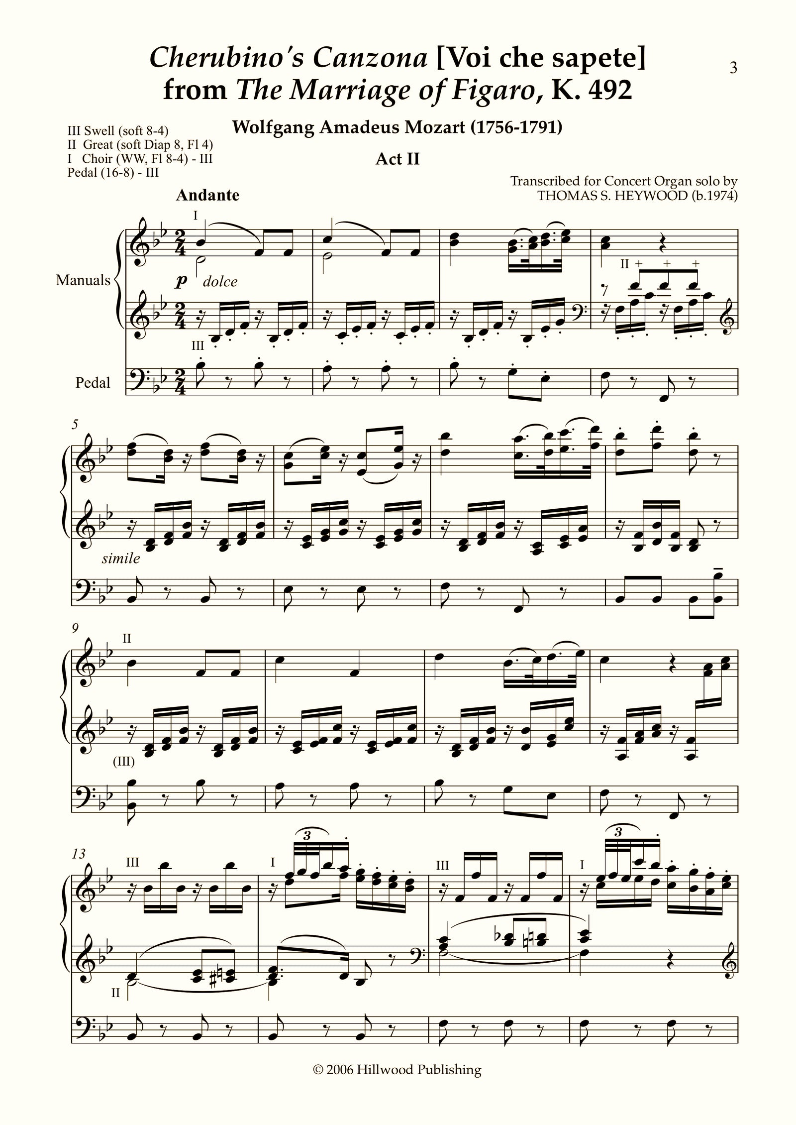 Mozart/Heywood - Cherubino's Canzona from The Marriage of Figaro, K. 492 (Score)