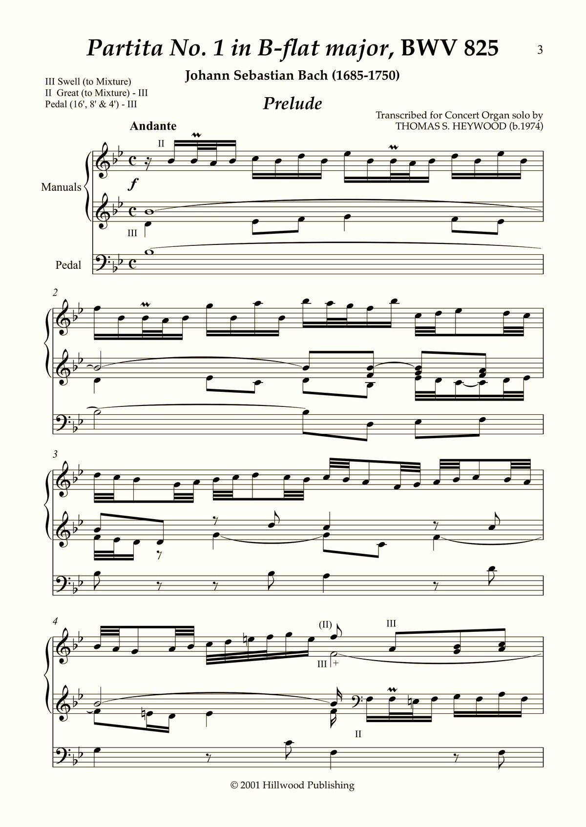 Bach/Heywood - Partita No. 1 in B-flat major, BWV 825 (Score) | Thomas Heywood | Concert Organ International