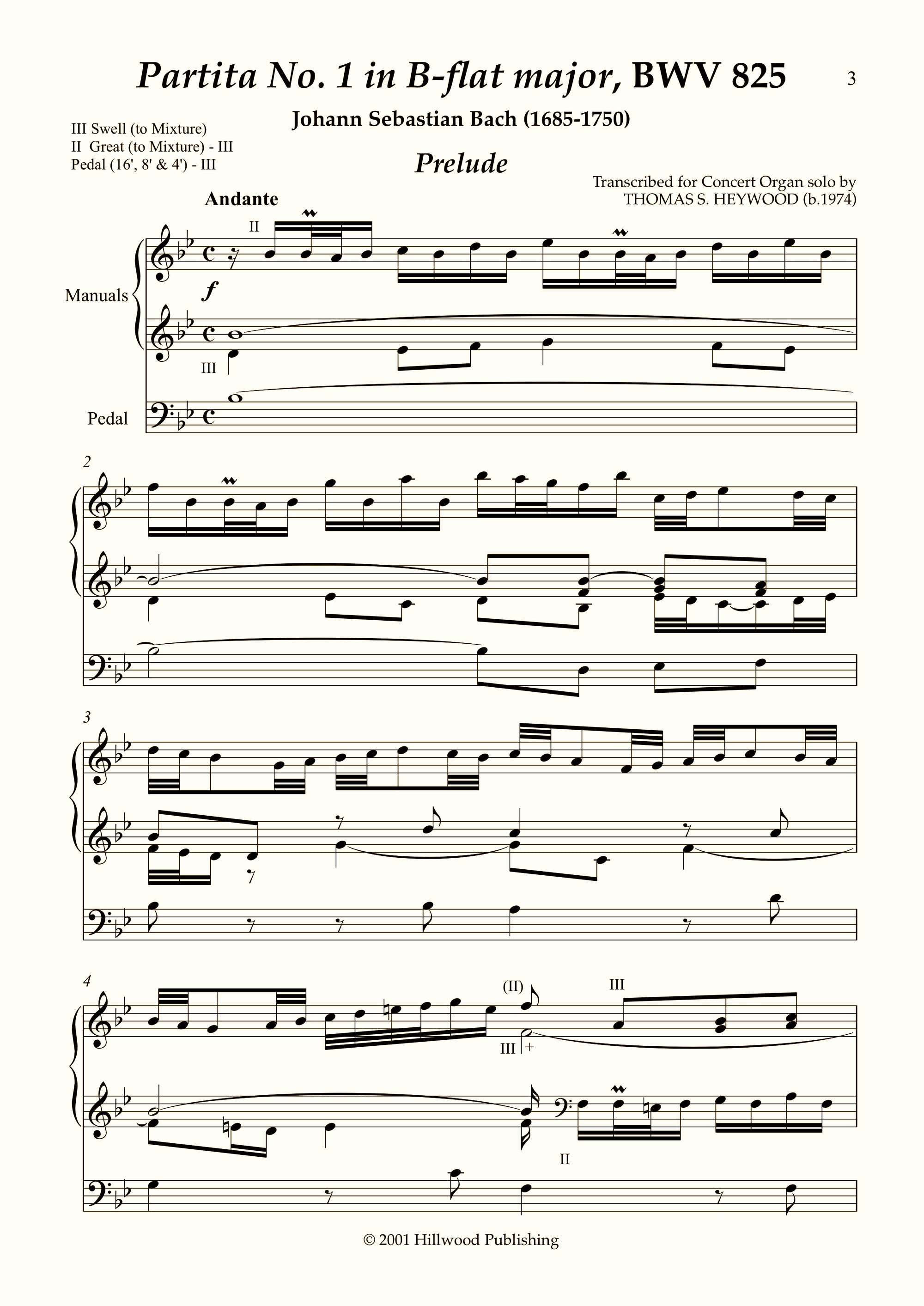 Bach/Heywood - Partita No. 1 in B-flat major, BWV 825 (Score) | Thomas Heywood | Concert Organ International