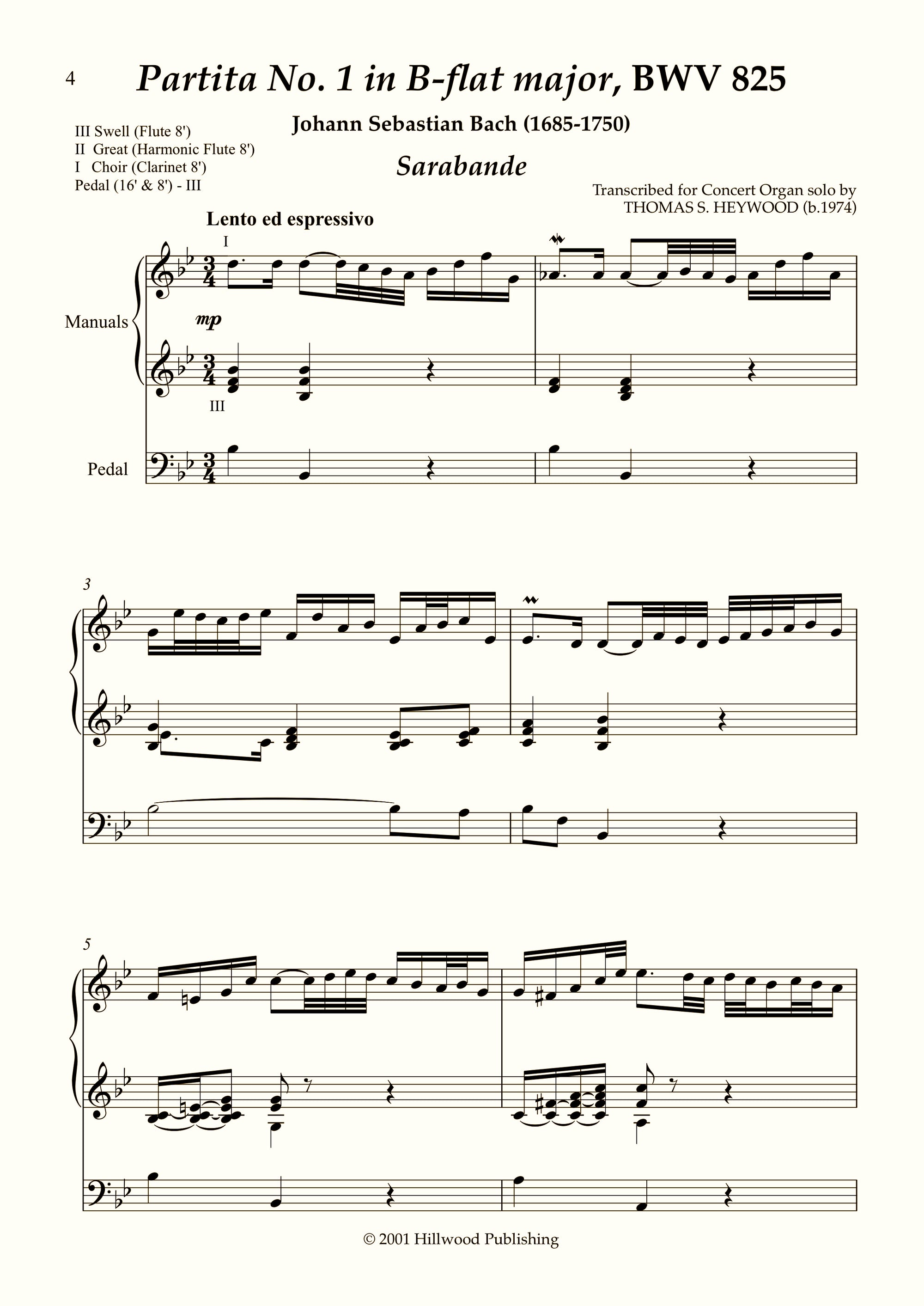 Bach/Heywood - Sarabande from Partita No. 1 in B-flat major, BWV 825 (Score) | Thomas Heywood | Concert Organ International