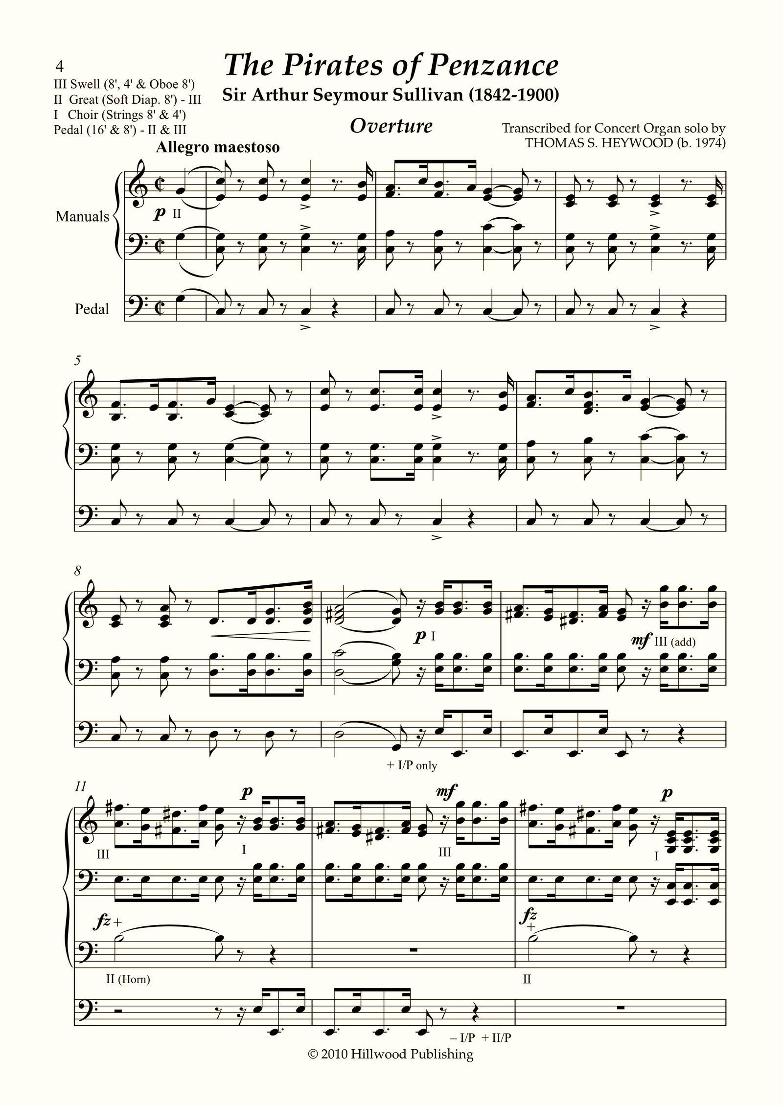 Sullivan/Heywood - Overture to The Pirates of Penzance (Score) - Concert Organ International