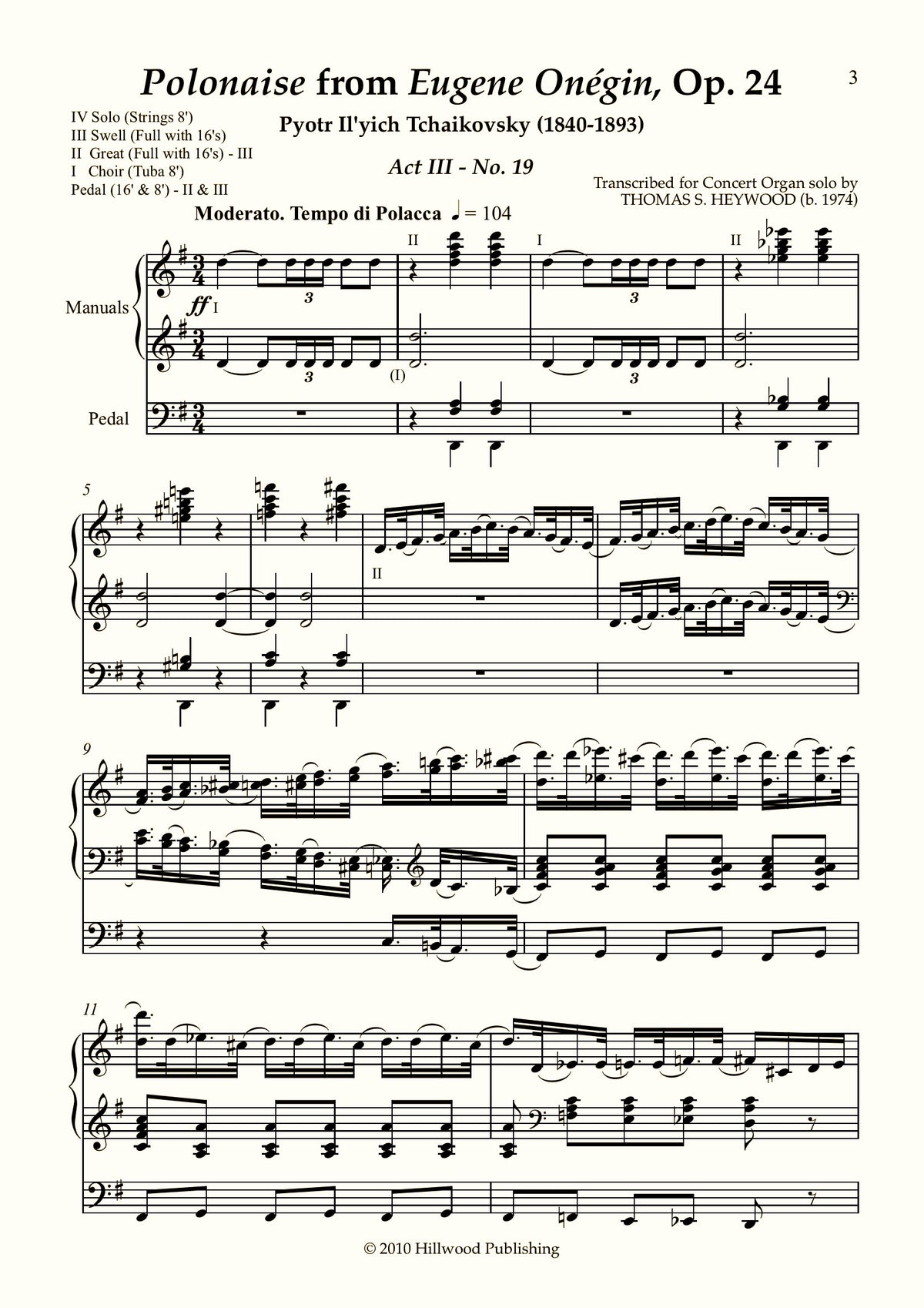 Tchaikovsky/Heywood - Polonaise from Eugene On�gin, Op. 24 (Score) - Concert Organ International