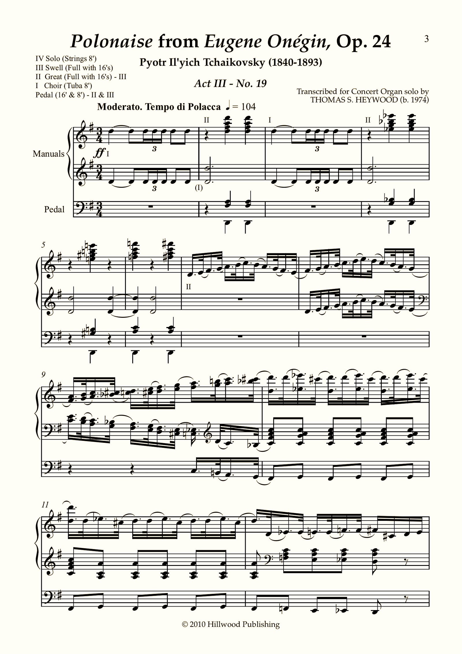 Tchaikovsky/Heywood - Polonaise from Eugene On�gin, Op. 24 (Score) - Concert Organ International