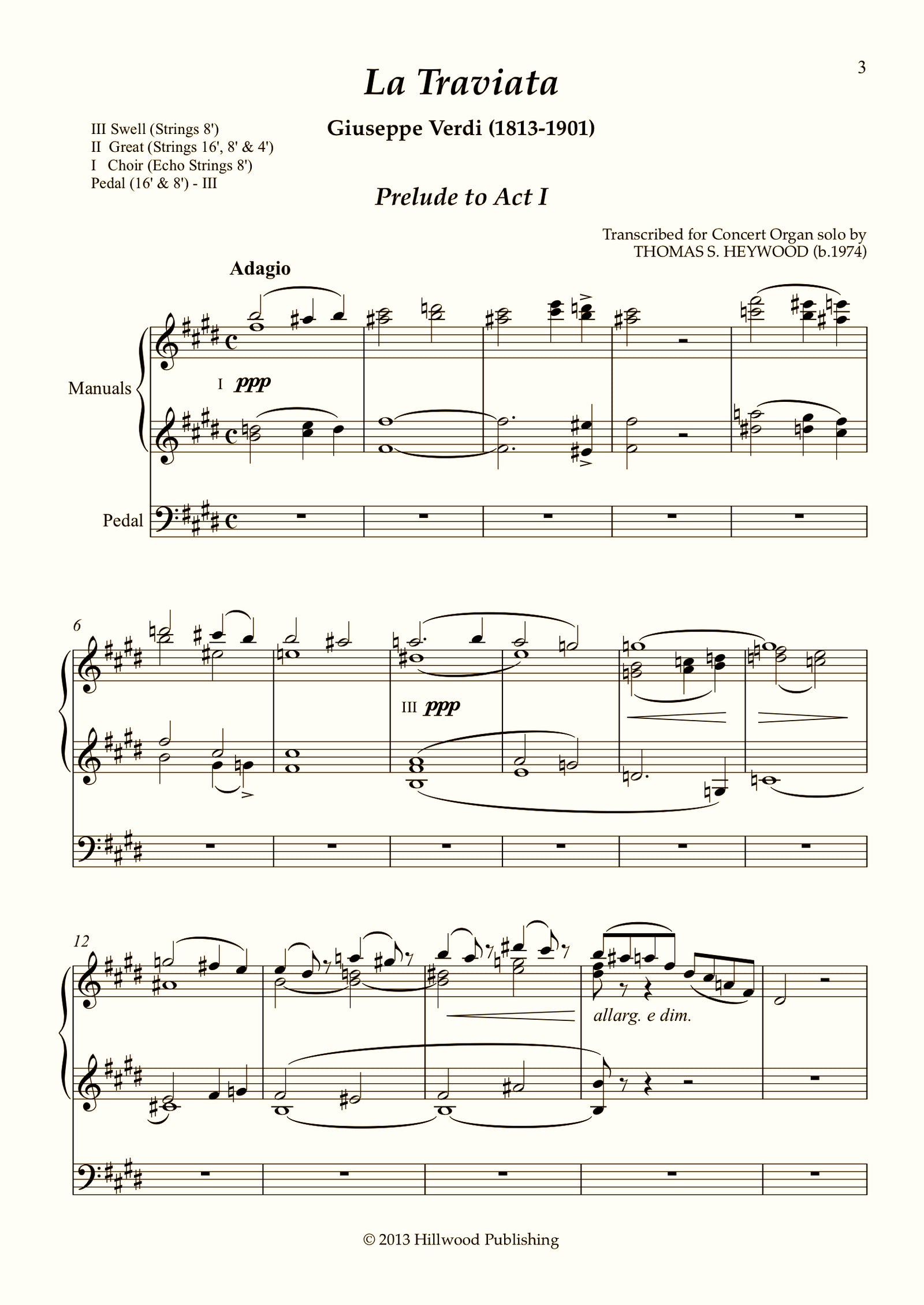 Verdi/Heywood - Prelude�to Act I from�La Traviata (Score) | Thomas Heywood | Concert Organ International