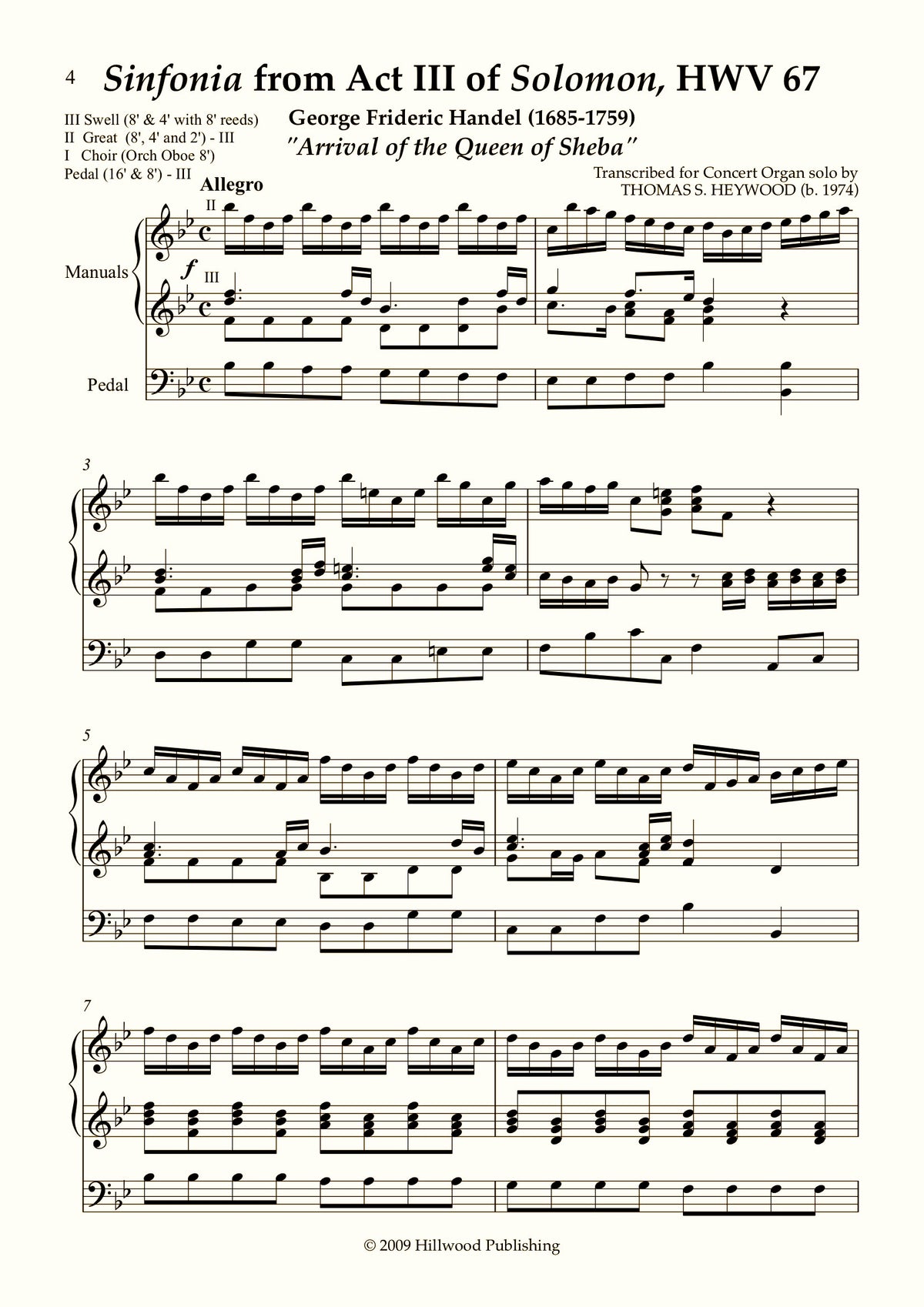 Handel/Heywood - Arrival of the Queen of Sheba from Solomon, HWV 67 (Score) - Concert Organ International
