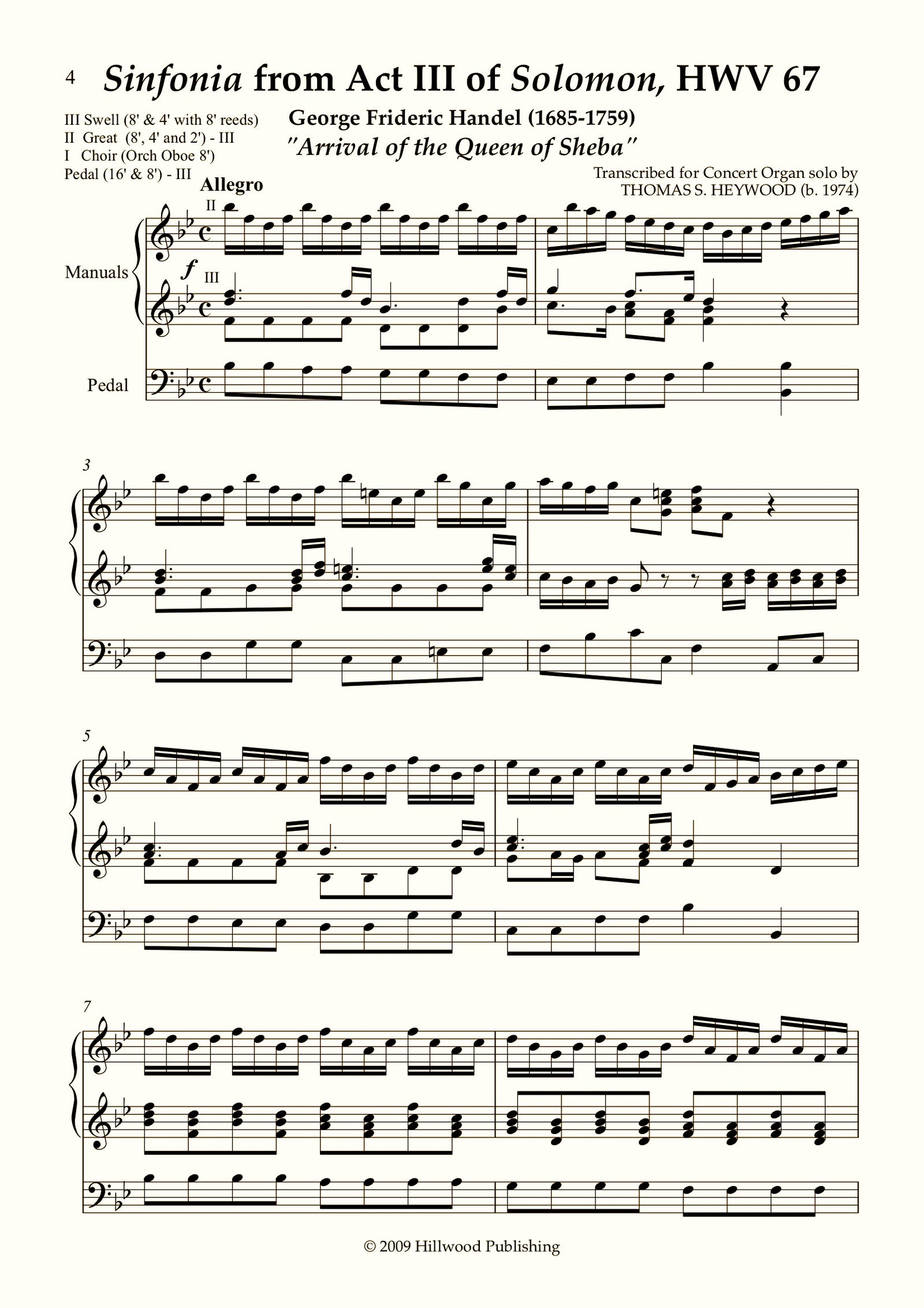 Handel/Heywood - Arrival of the Queen of Sheba from Solomon, HWV 67 (Score) - Concert Organ International