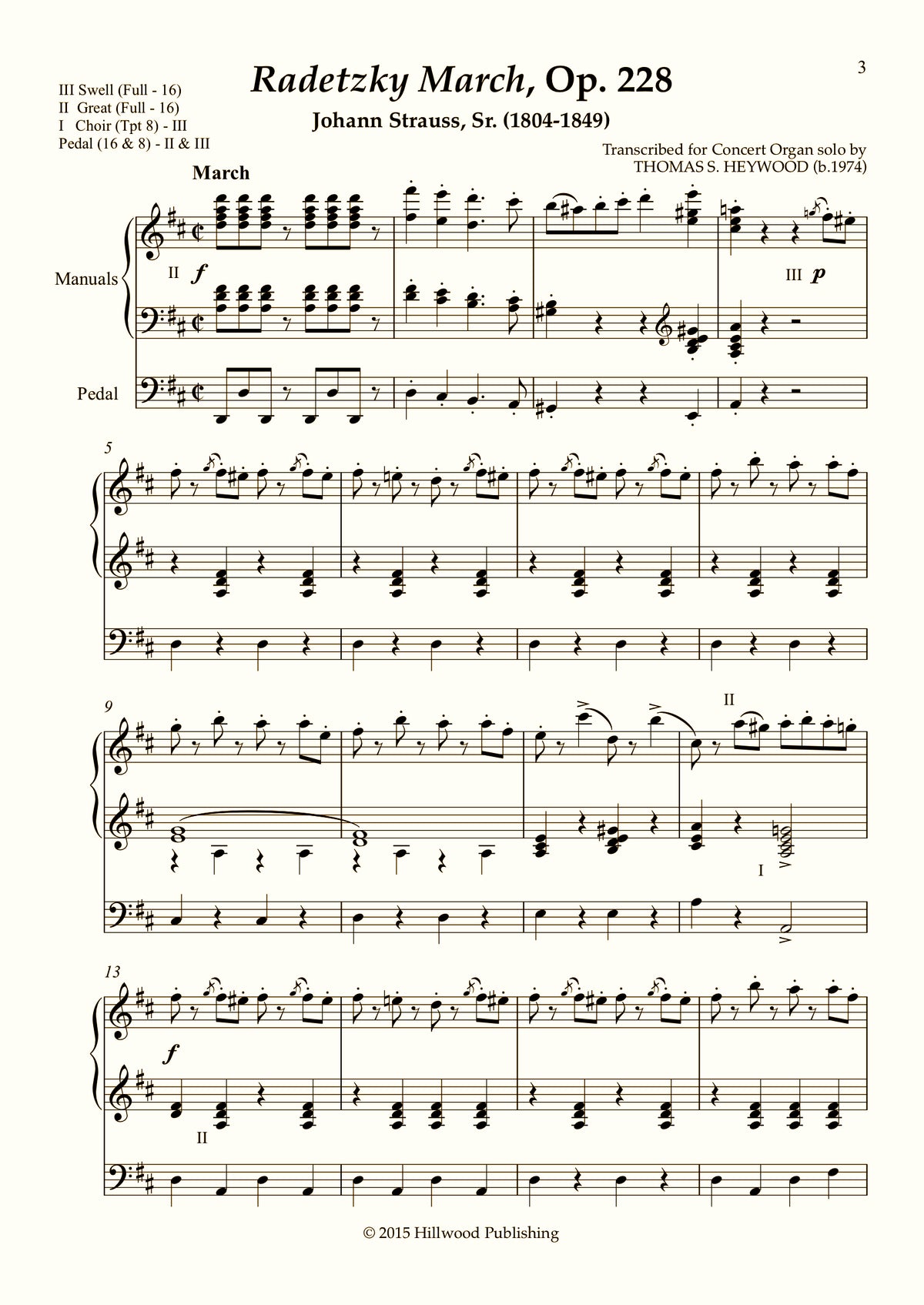 Strauss Snr/Heywood - Radetzky March, Op. 228 (Score) | Thomas Heywood | Concert Organ International