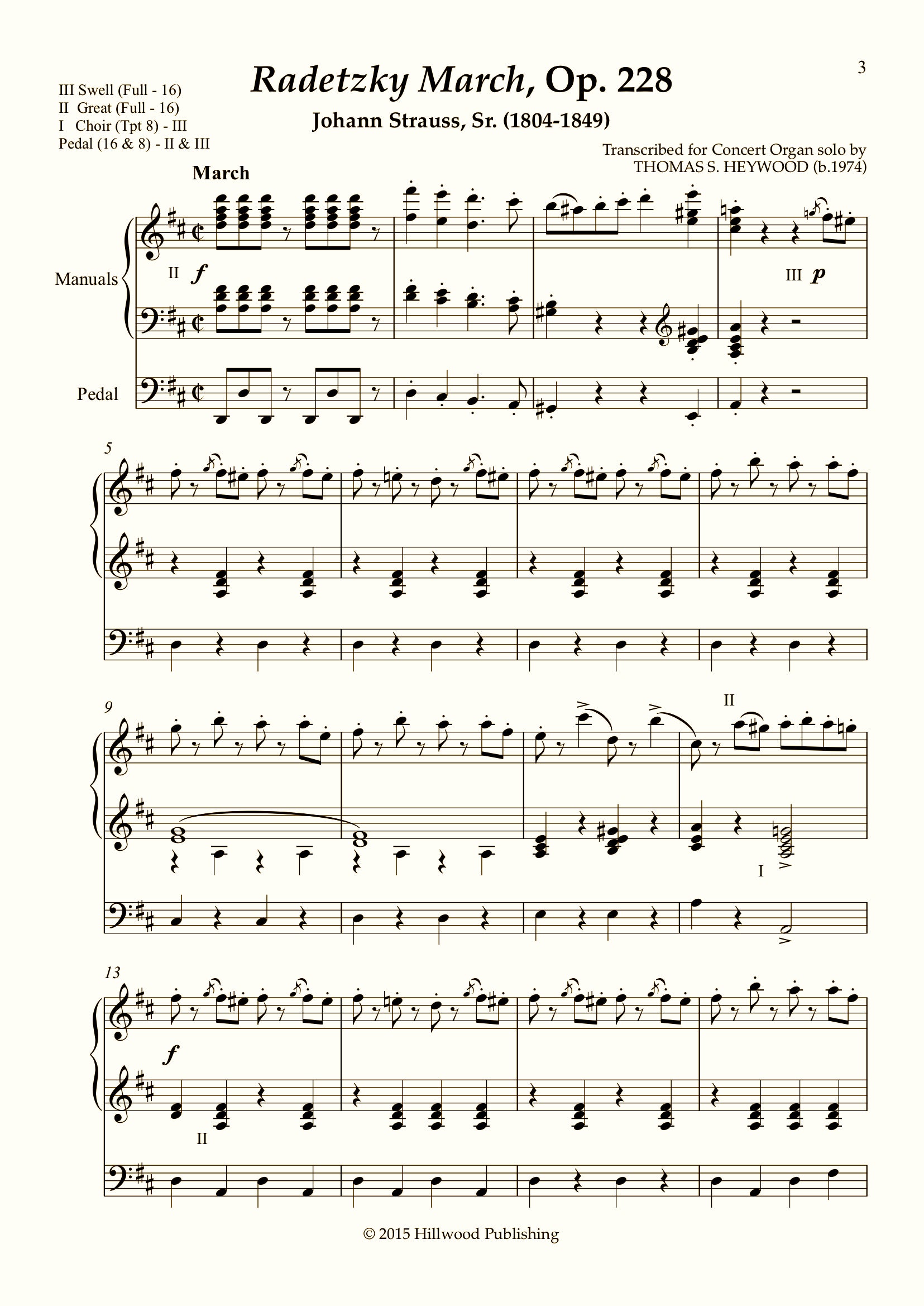 Strauss Snr/Heywood - Radetzky March, Op. 228 (Score) | Thomas Heywood | Concert Organ International