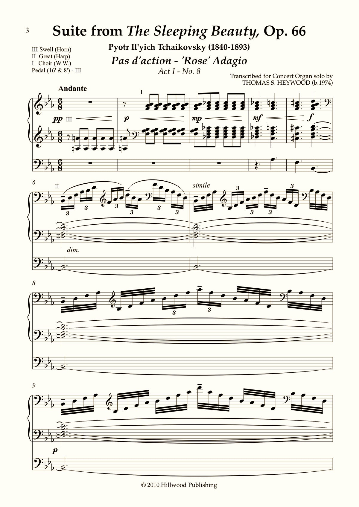Tchaikovsky/Heywood - 'Rose' Adagio from Suite from The Sleeping Beauty, Op. 66 (Score) | Thomas Heywood | Concert Organ International