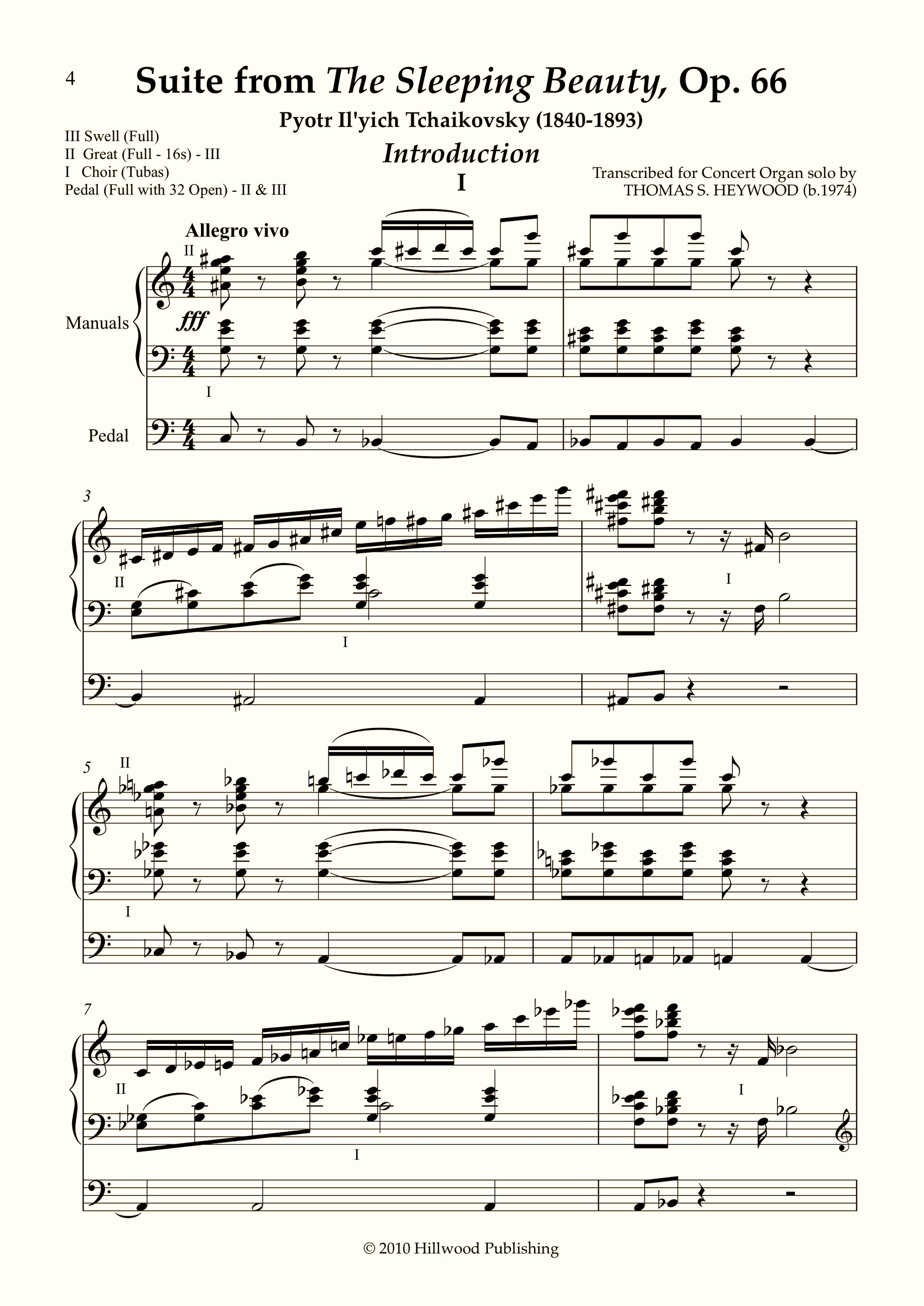 Tchaikovsky/Heywood - Introduction: Allegro vivo and Andantino from Suite from The Sleeping Beauty, Op. 66 (Score) | Thomas Heywood | Concert Organ International