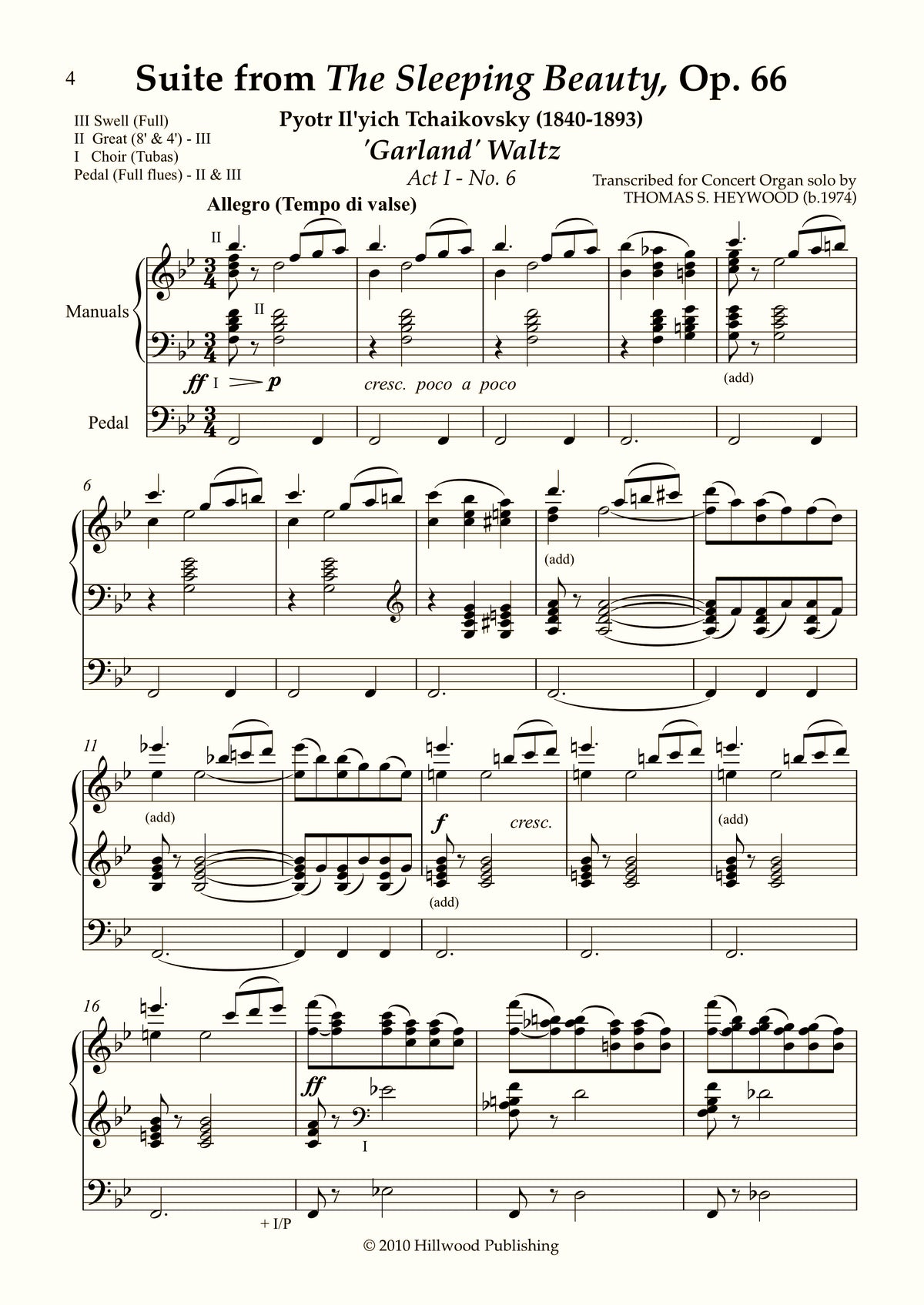 Tchaikovsky/Heywood - 'Garland' Waltz from Suite from The Sleeping Beauty, Op. 66 (Score) | Thomas Heywood | Concert Organ International