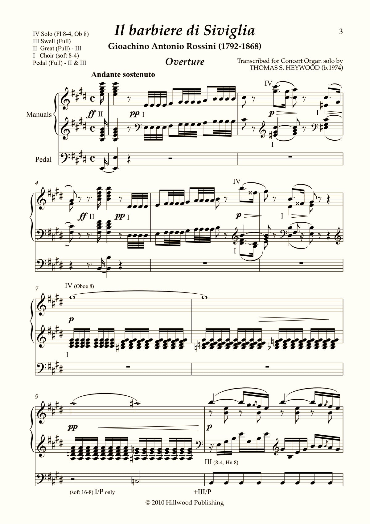 Rossini/Heywood - Overture to The Barber of Seville (Score) - Concert Organ International