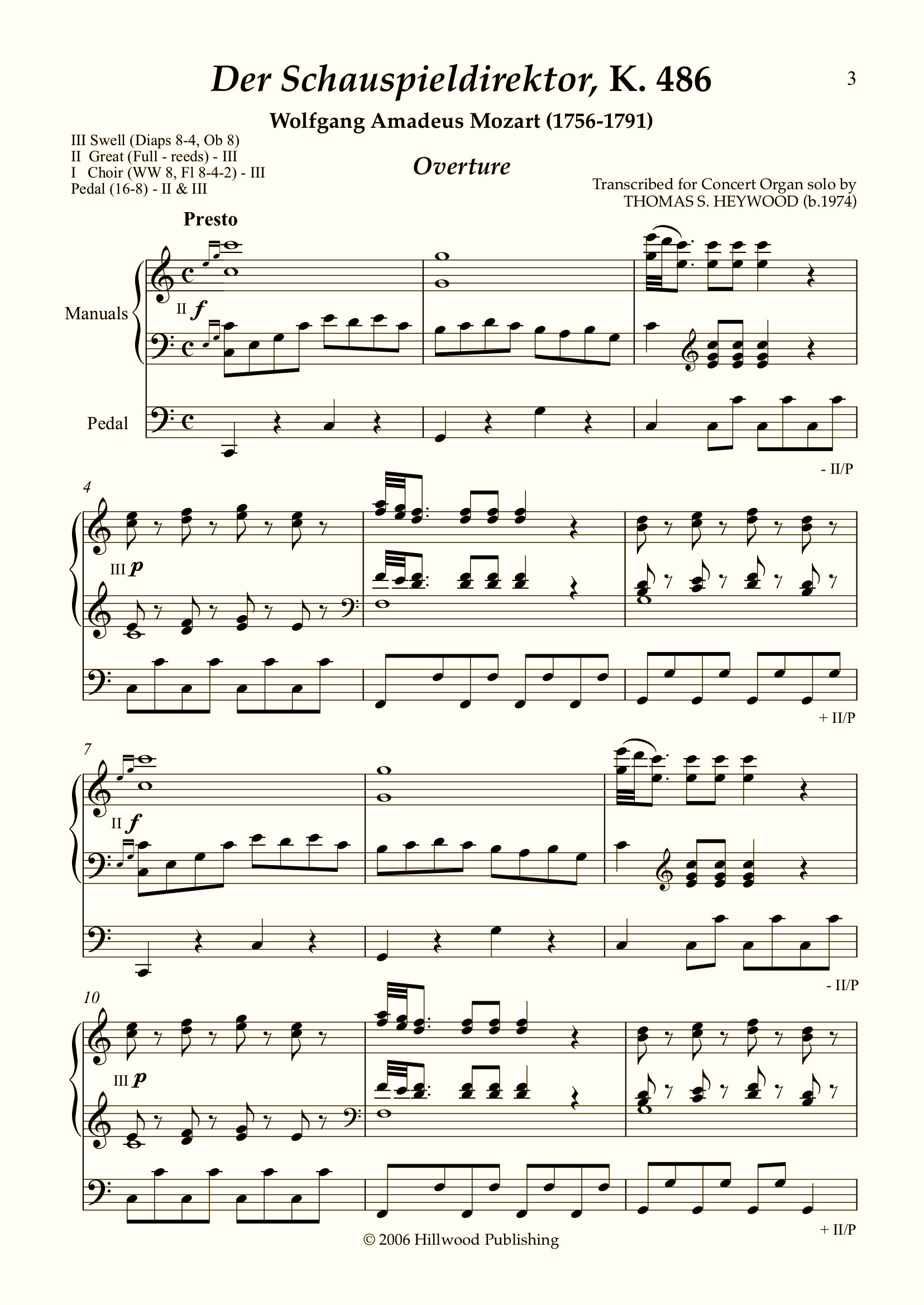 Mozart/Heywood - Overture to The Impresario, K. 486 (Score) | Thomas Heywood | Concert Organ International