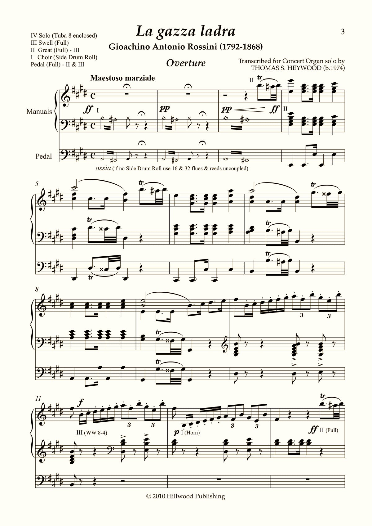 Rossini/Heywood - Overture to The Thieving Magpie (Score) - Concert Organ International