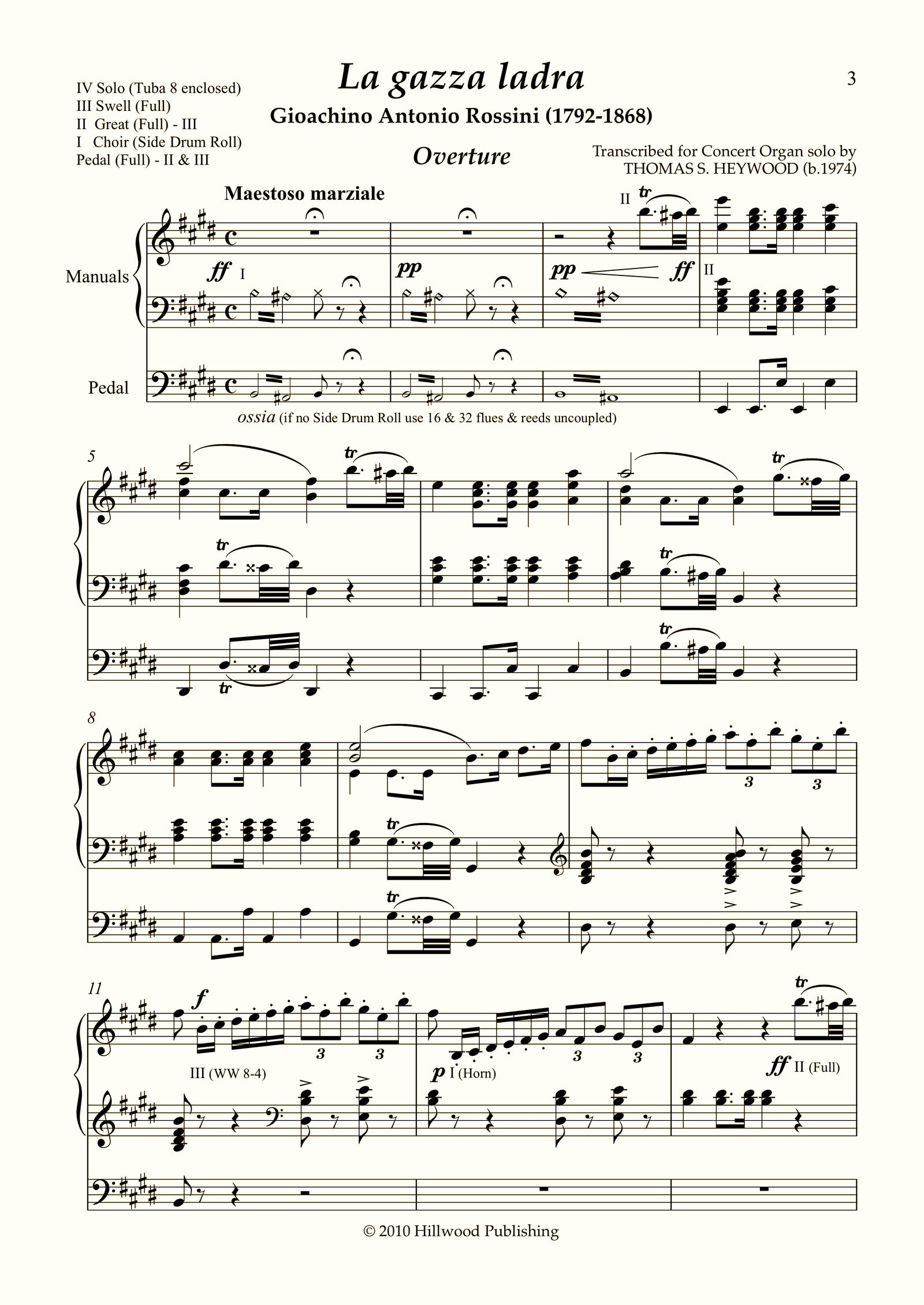 Rossini/Heywood - Overture to The Thieving Magpie (Score) - Concert Organ International