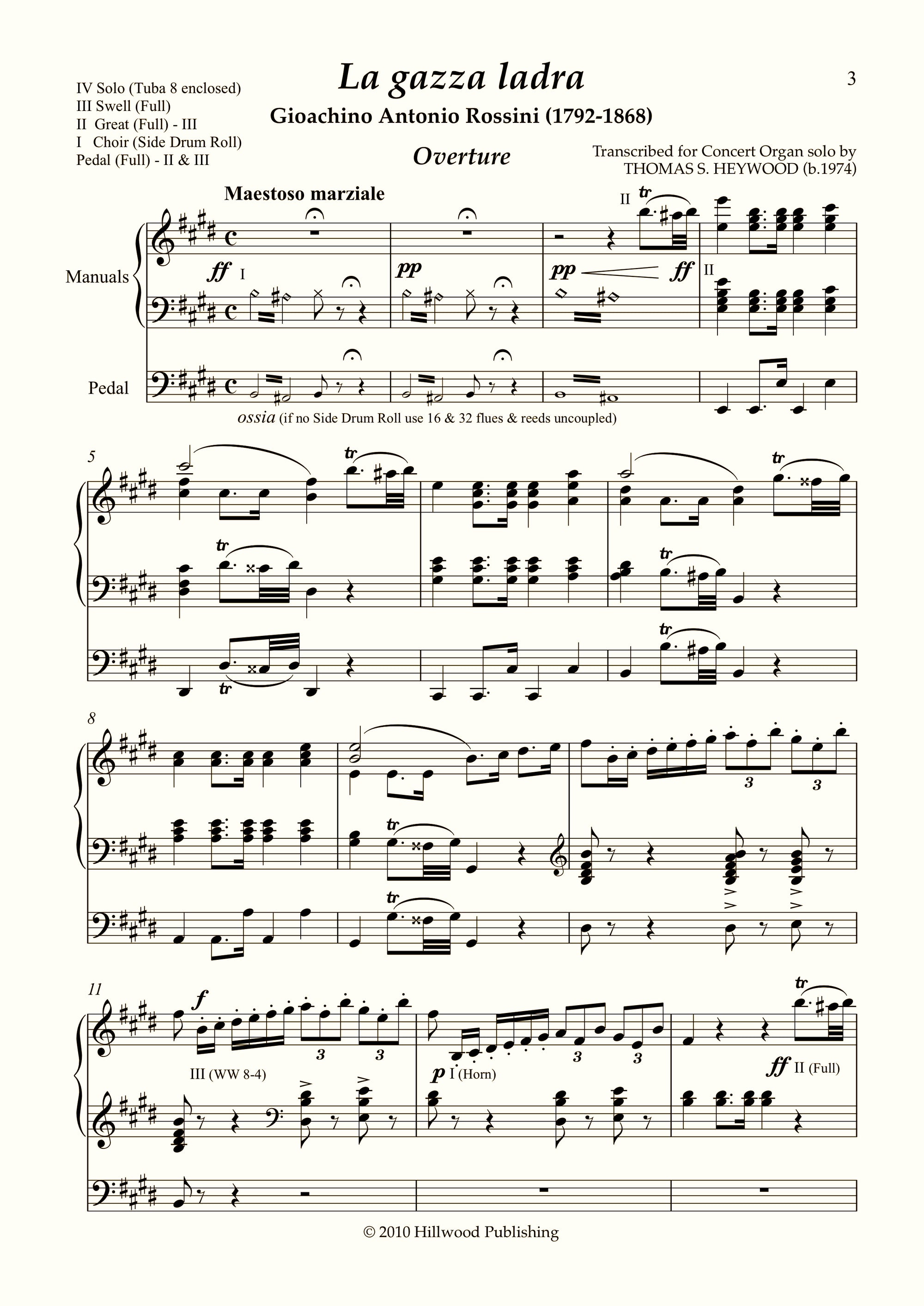 Rossini/Heywood - Overture to The Thieving Magpie (Score) - Concert Organ International