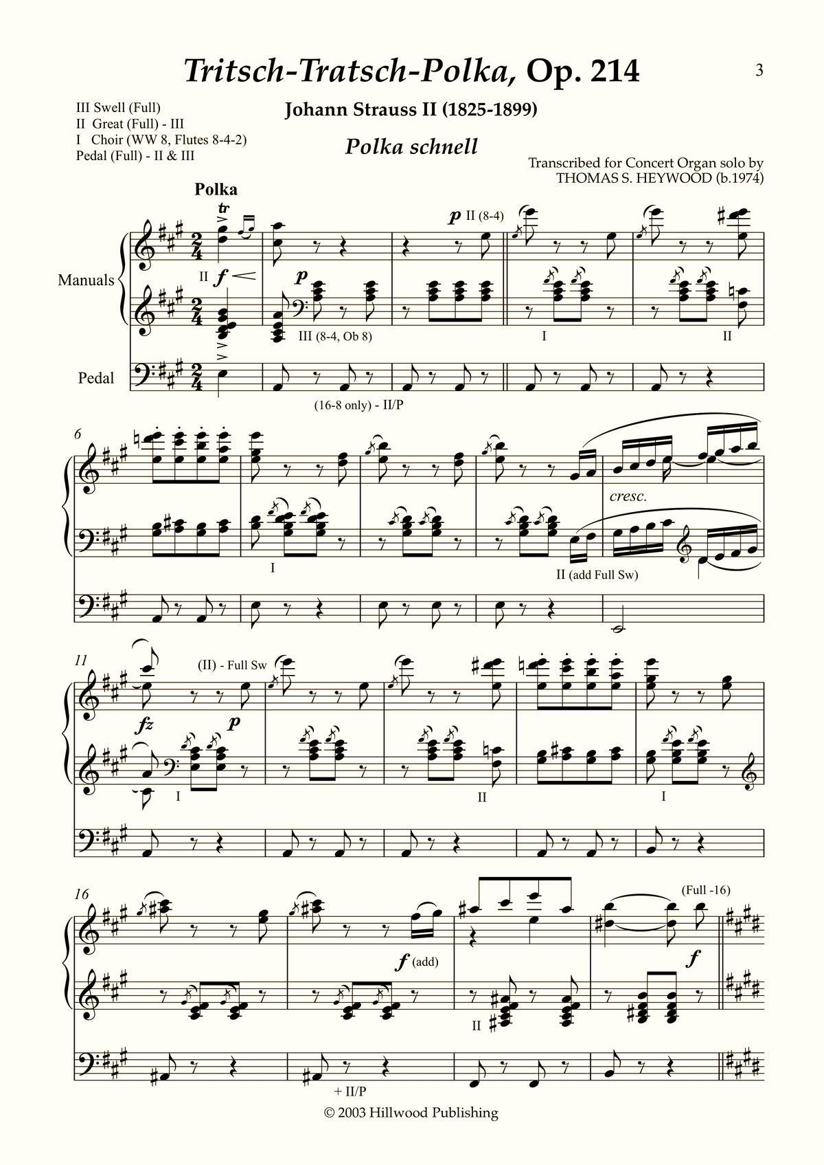 Strauss Jnr/Heywood - Tritsch-Tratsch-Polka, Op. 214 (Score) | Thomas Heywood | Concert Organ International