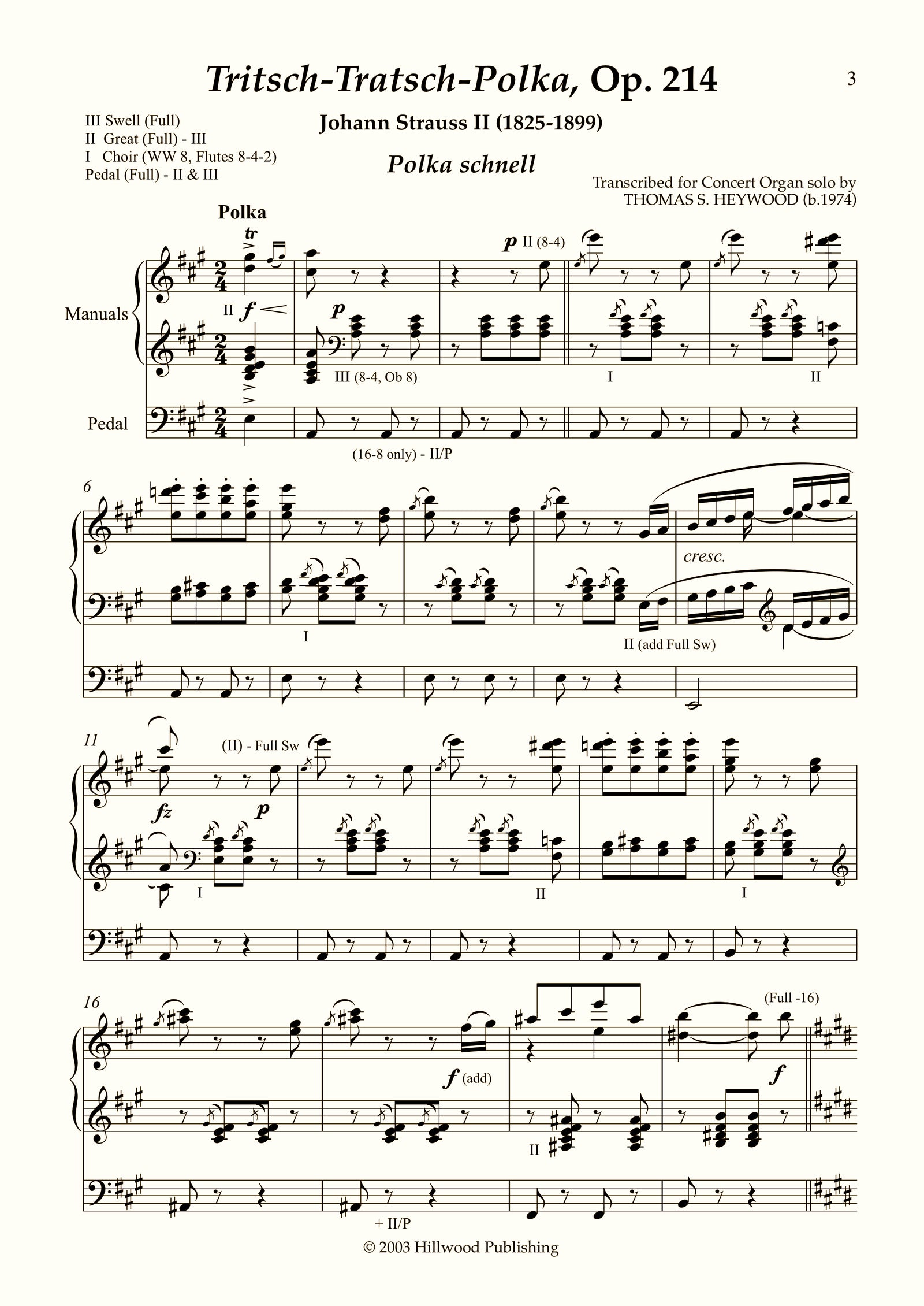 Strauss Jnr/Heywood - Tritsch-Tratsch-Polka, Op. 214 (Score) | Thomas Heywood | Concert Organ International