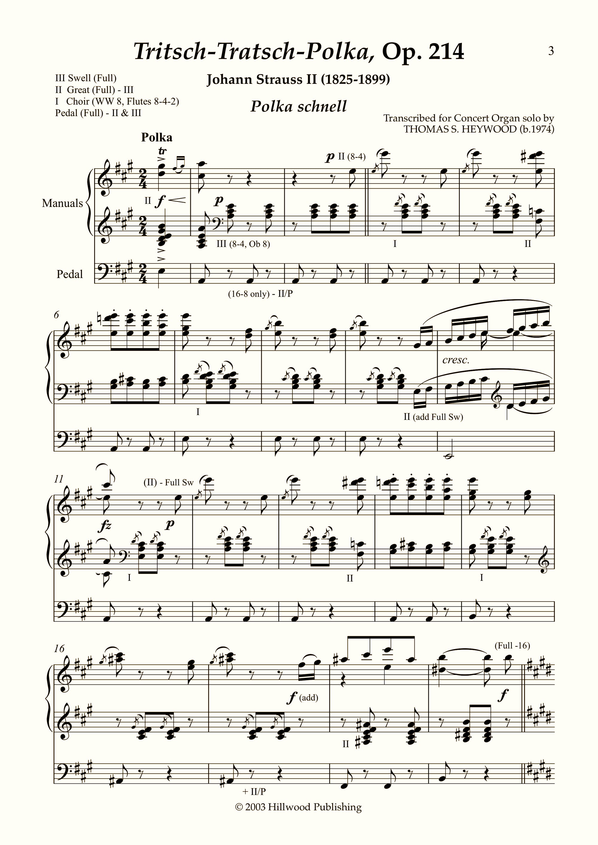 Strauss Jnr/Heywood - Tritsch-Tratsch-Polka, Op. 214 (Score) | Thomas Heywood | Concert Organ International