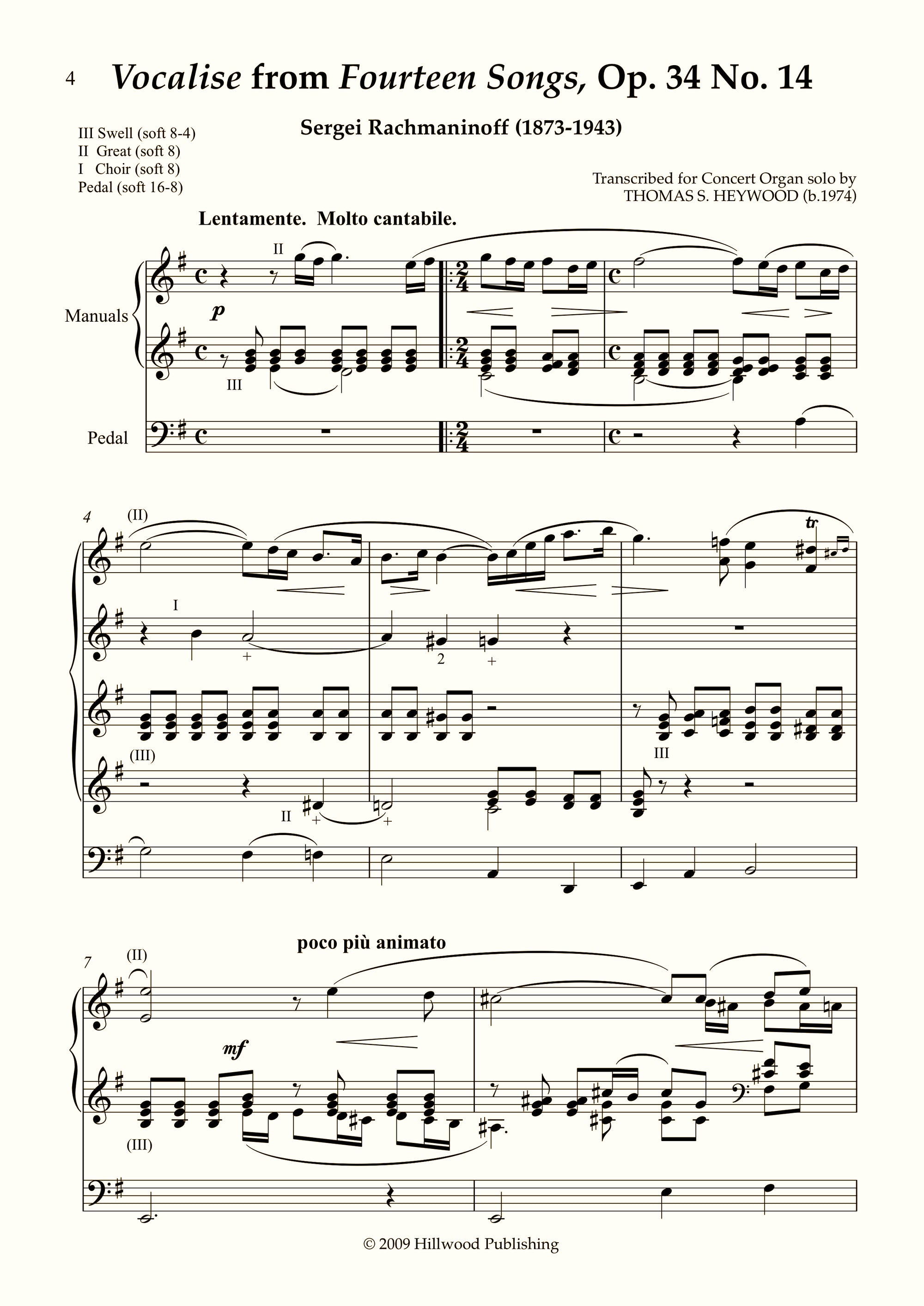 Rachmaninoff/Heywood - Vocalise from Fourteen Songs, Op. 34 No. 14 (Score) | Thomas Heywood | Concert Organ International