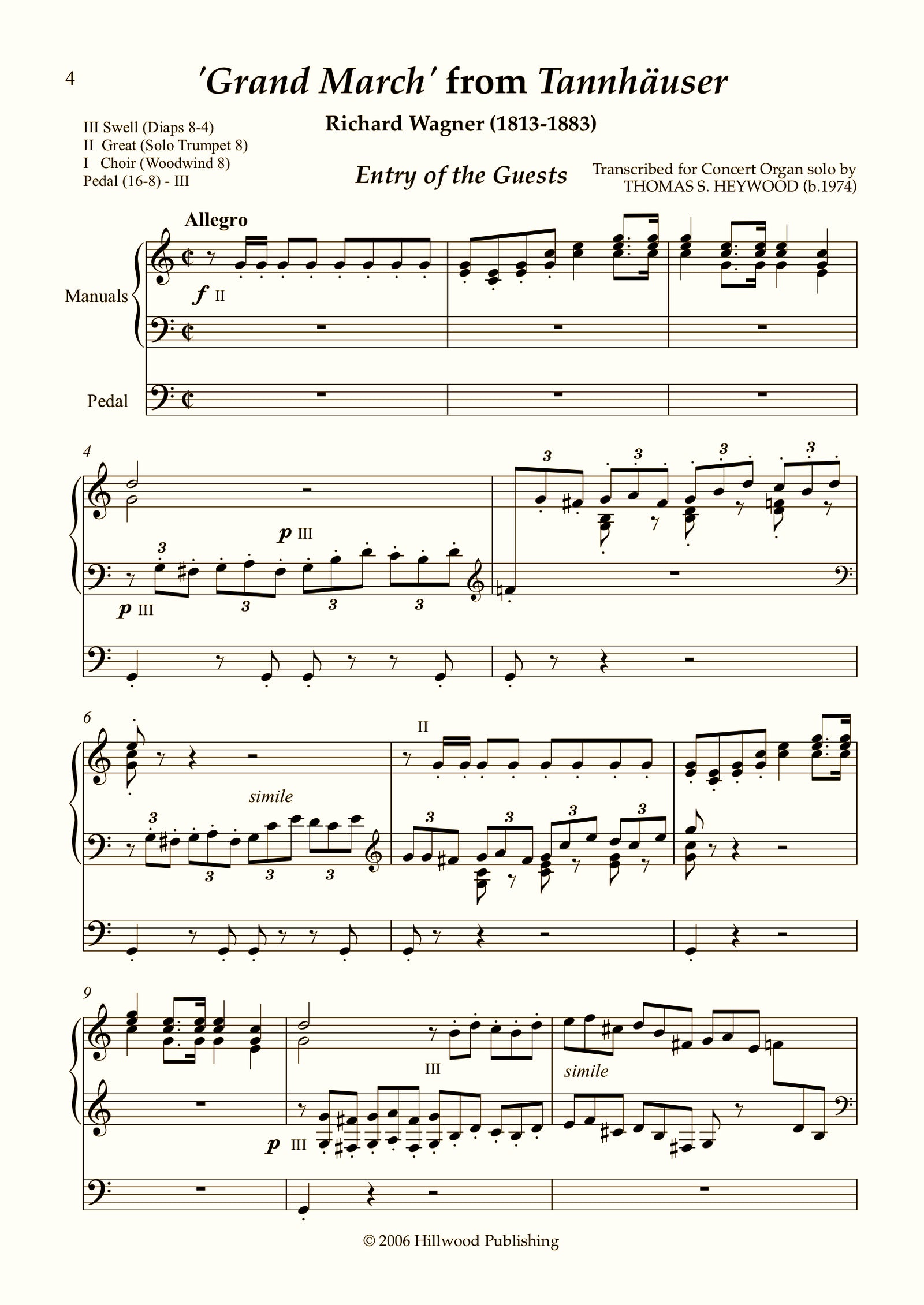 Wagner/Heywood - Grand March from Tannh�user (Score) | Thomas Heywood | Concert Organ International